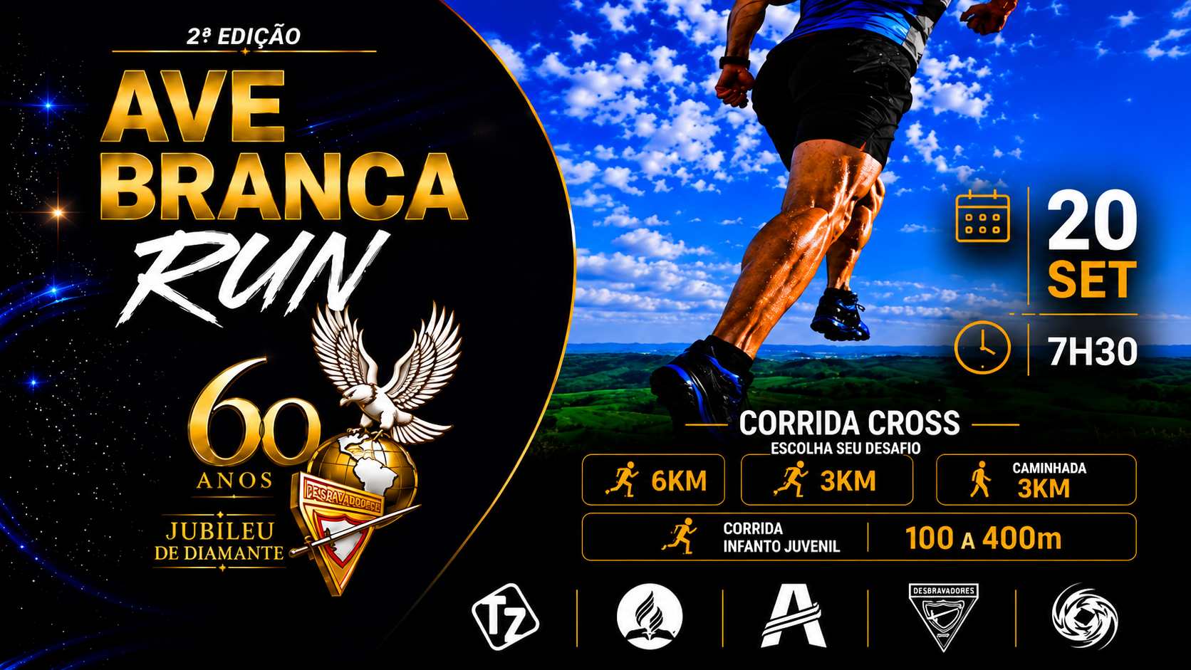 Arte da Ave Branca Run com informações da corrida